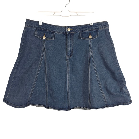 Agnes Orinda Dresses & Skirts - Agnes Orinda Jean Skirt Women 2X Blue Flap Pocket Seamed A-Line Knee Length